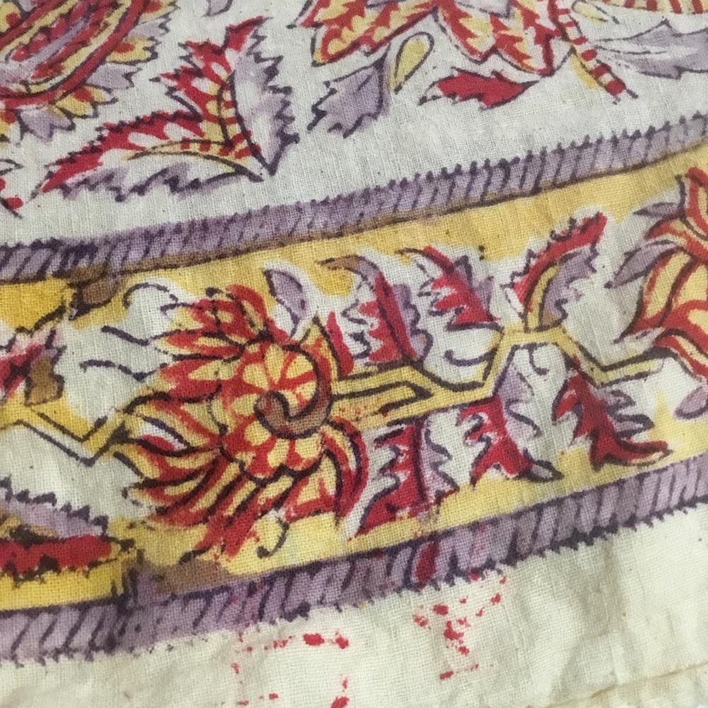 Paisley Red Yellow  68” x 98” 100% Cotton VTG Block Print Fabric Center Seam